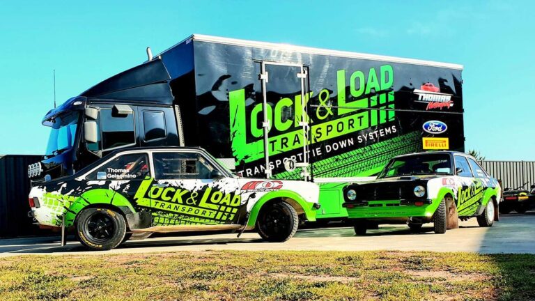 Lock & Load Transport rally cars and transporter truck.