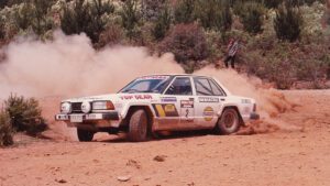 Geoff Portman and Ross Runnalls in the 1984 Alpine Rally.